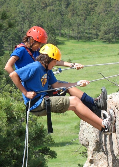 On rappel (abseiling)